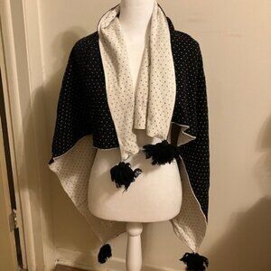 Domani Black and White Polka Dotted Reversible Shawl Wrap